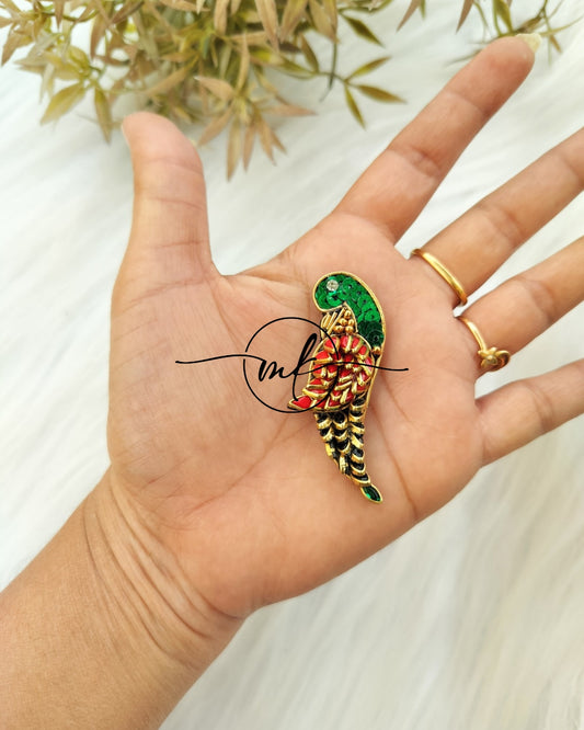 Red Green Parrot Saree pin