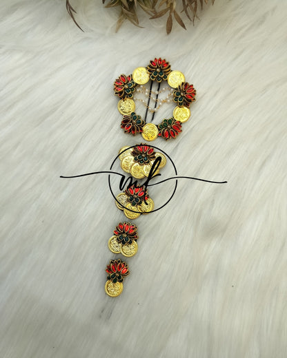Rhiya + Cika Red Braid Hair Brooch - set of 5 pieces