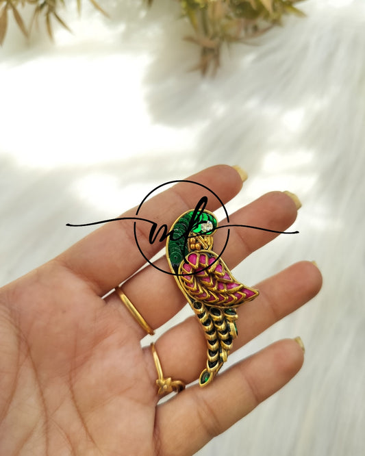 Pink Green Parrot Saree pin