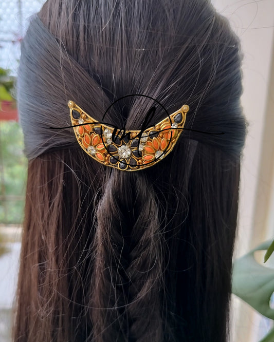 Moon Tint Hair Brooch- Orange Black