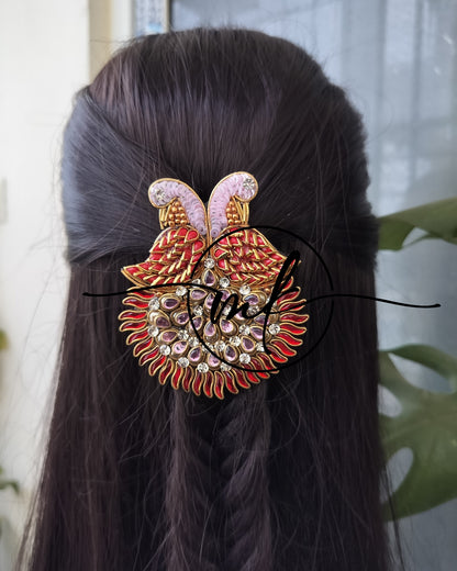 Peacock Baby pink&ReD Hair Brooch - V0.2