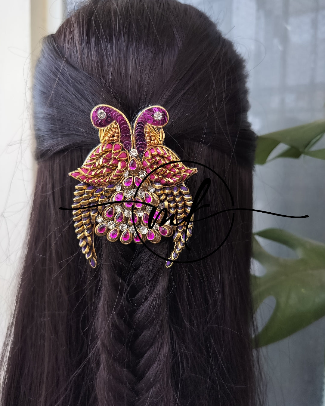 Peacock Purple&Dark pink Hair Brooch - V0.3