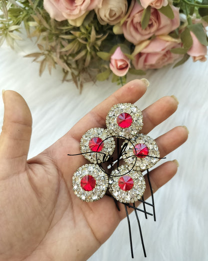Victorian Red Diamond Lookalike Braid Hair Brooch - Set of 5