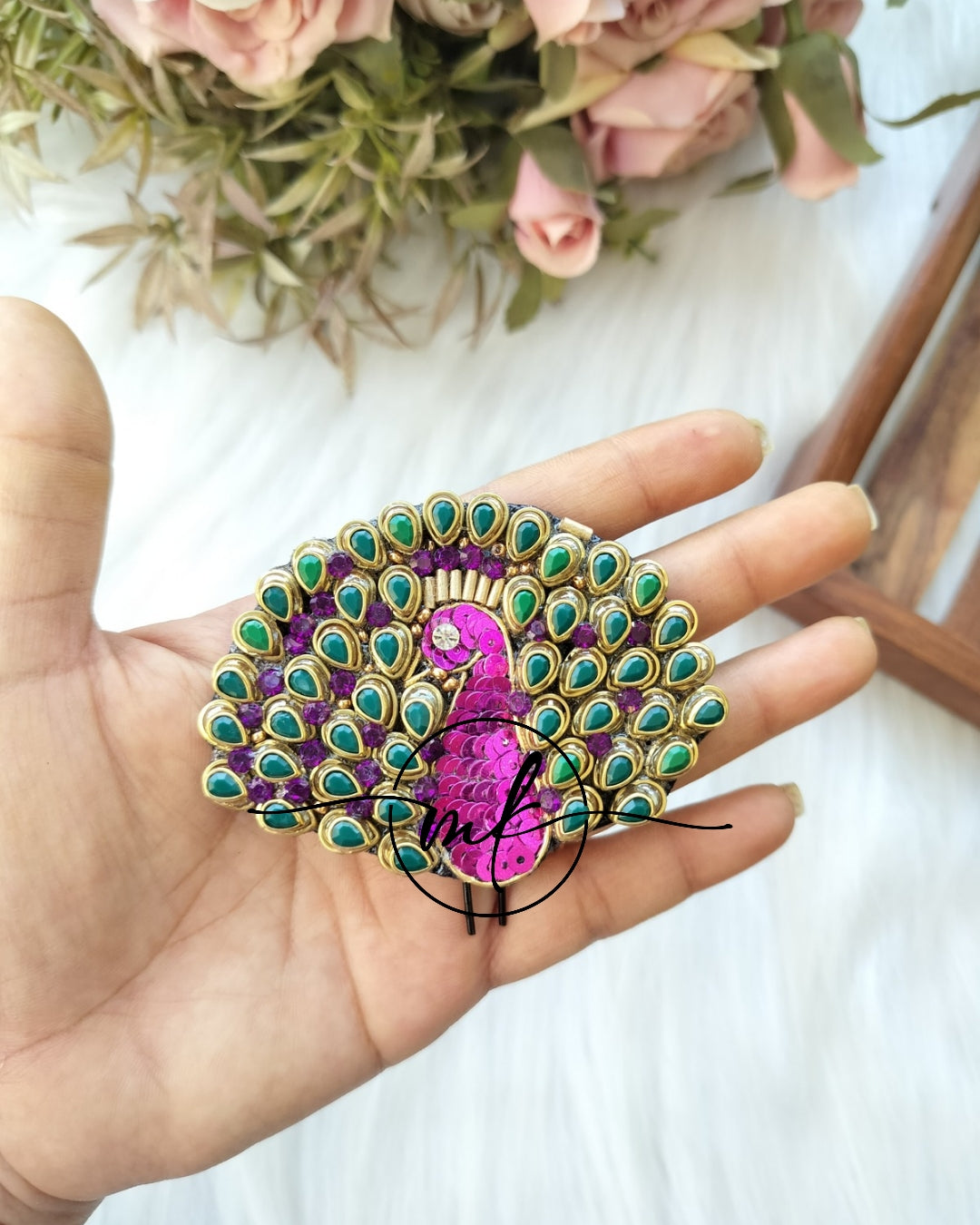 Peacock Purple&Green V04 Hair Brooch - one piece