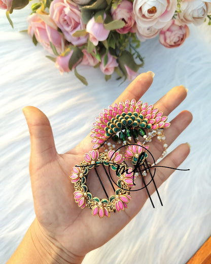 Baby pink Multi Lotus Combo Braid Hair Brooch - set of 3