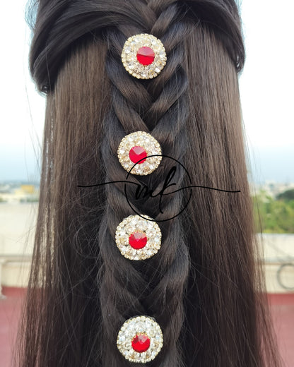 Victorian Red Diamond Lookalike Braid Hair Brooch - Set of 5