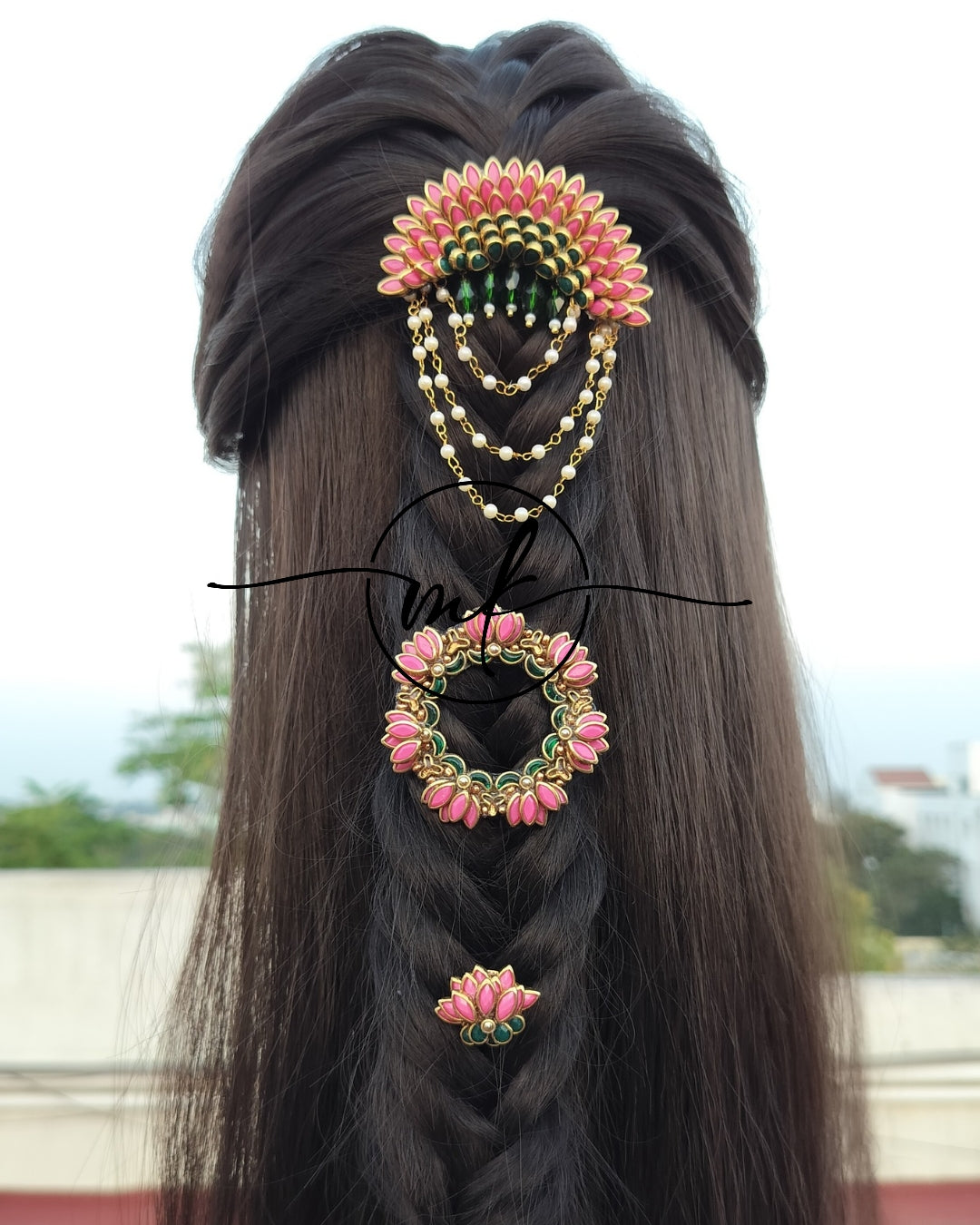 Baby pink Multi Lotus Combo Braid Hair Brooch - set of 3