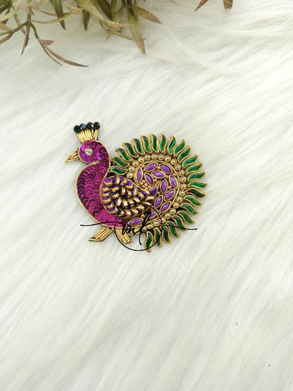 Peacock Hair Brooch V04 -  Purple + Dark Green