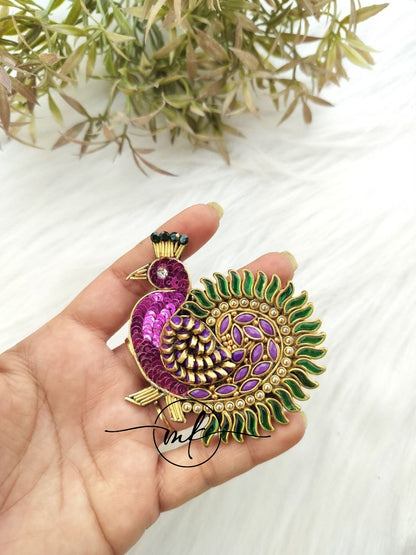 Peacock Hair Brooch V04 -  Purple + Dark Green