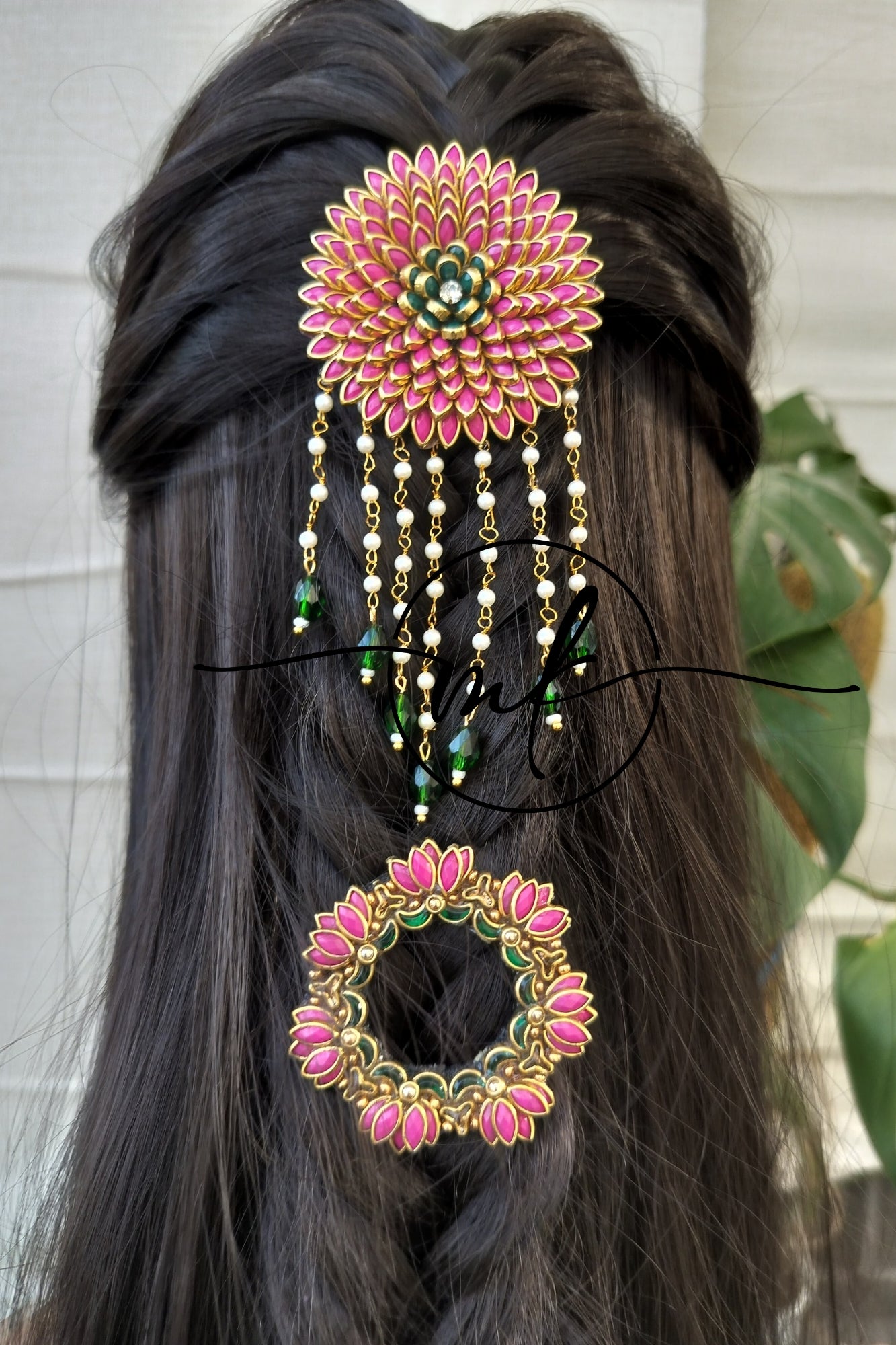 Marigold + Lara braid HAIR  Brooch Combo - Light pink + GREEN