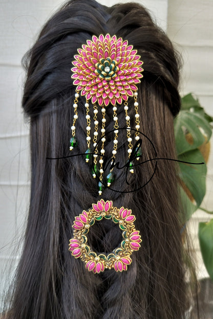 Marigold + Lara braid HAIR  Brooch Combo - Light pink + GREEN