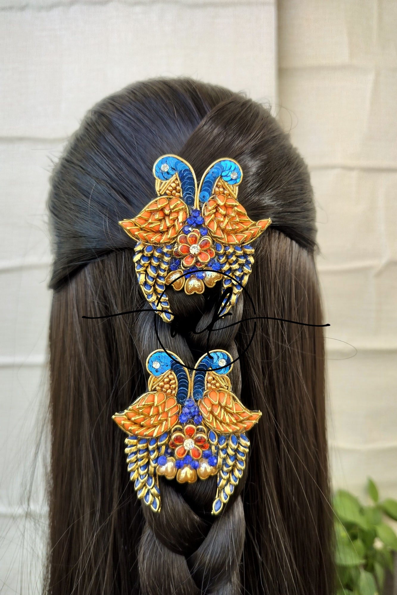 Peacock blue + Orange Parrot Hair Accessories