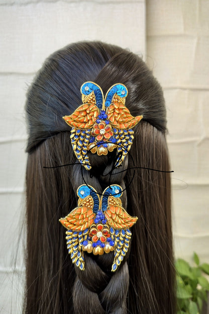 Peacock blue + Orange Parrot Hair Accessories