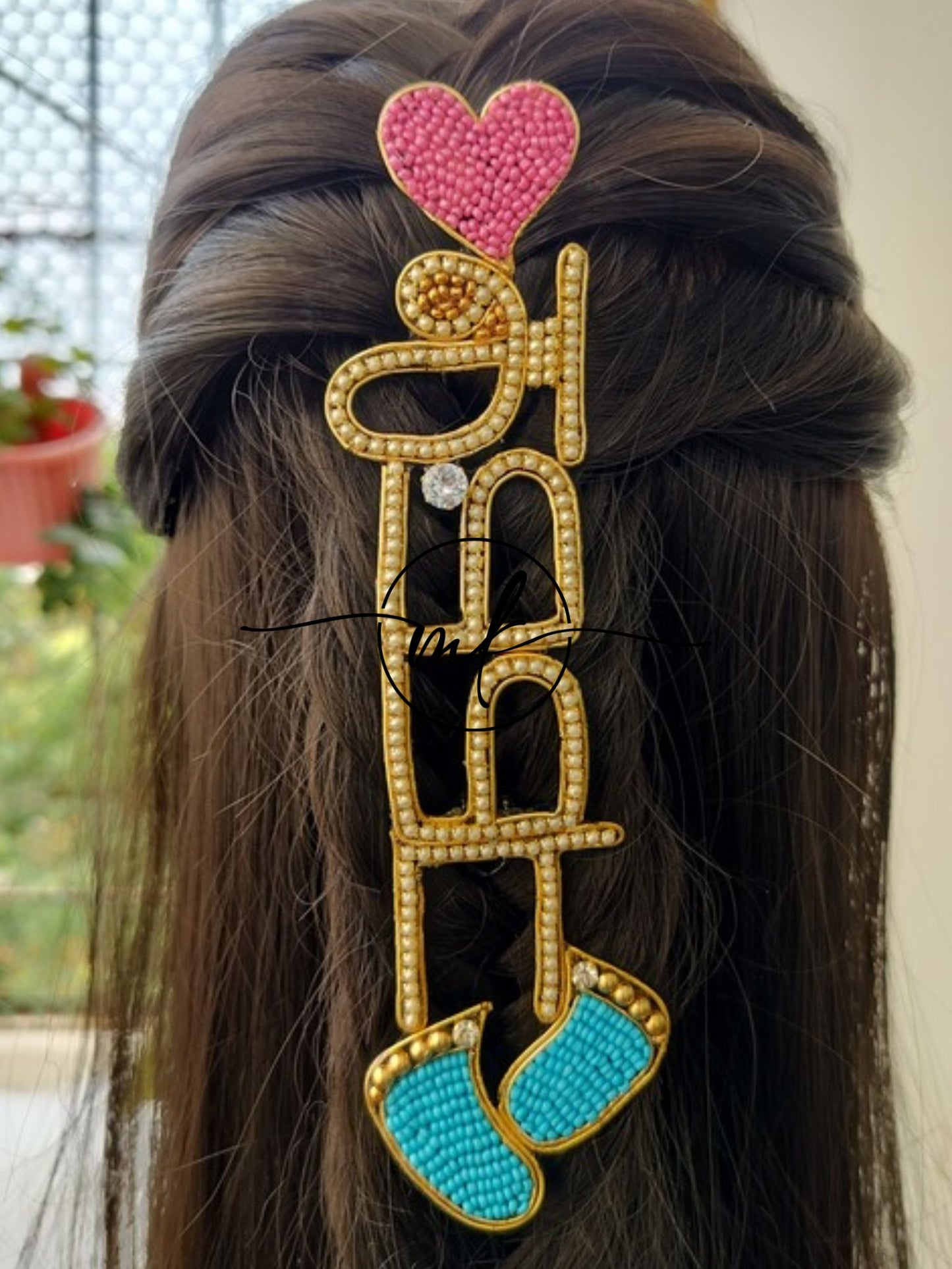 Amma with Light pink heart - baby shower Hair Accessories