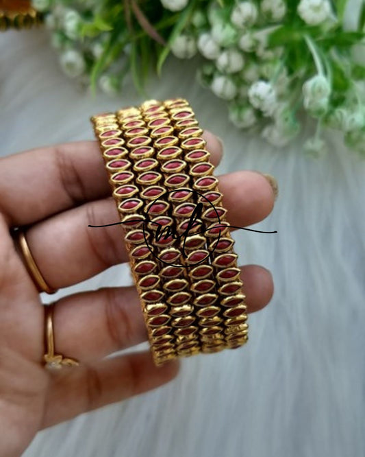Thin Kundan bangle Set  - Marron