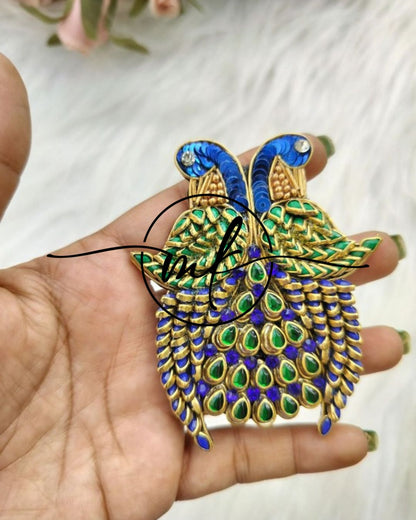 Peacock Blue Green Hair Brooch - V0.3