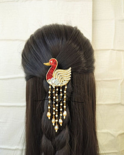 Red SWAN Hair Brooch
