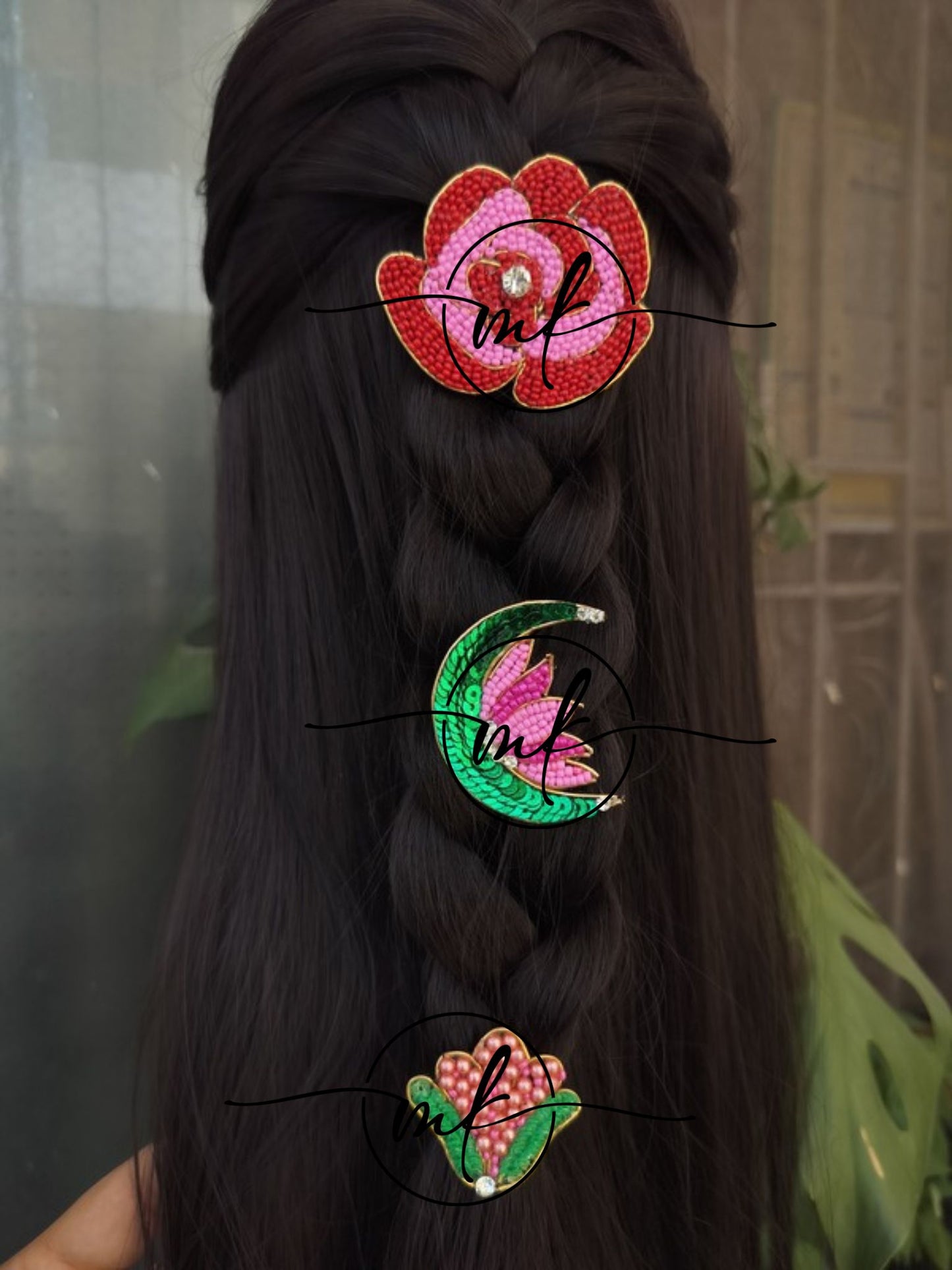 Rose - Cresent LOTUS - Tulip Hair Brooch - Set of 3
