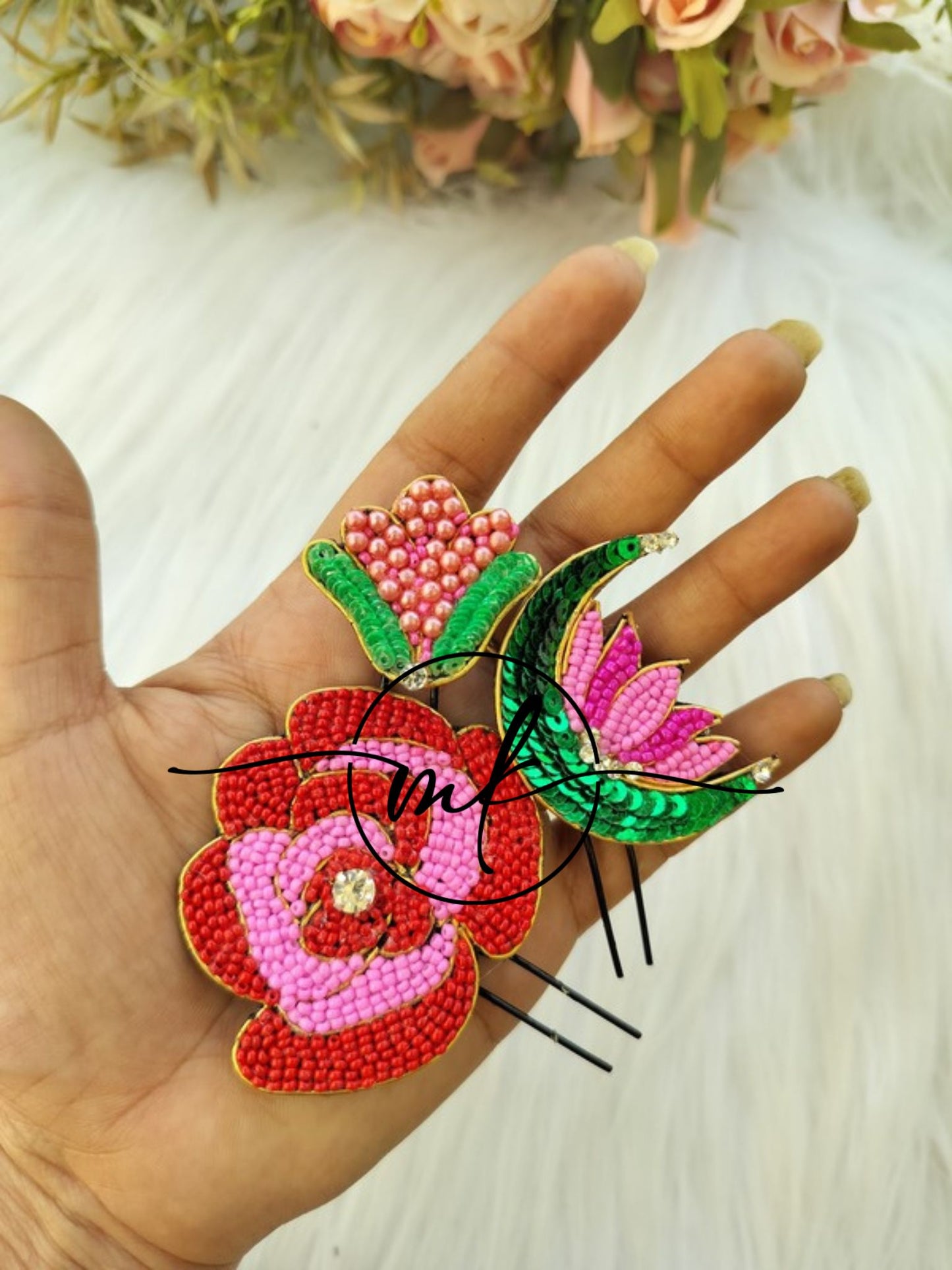Rose - Cresent LOTUS - Tulip Hair Brooch - Set of 3