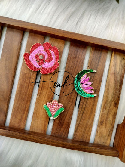 Rose - Cresent LOTUS - Tulip Hair Brooch - Set of 3