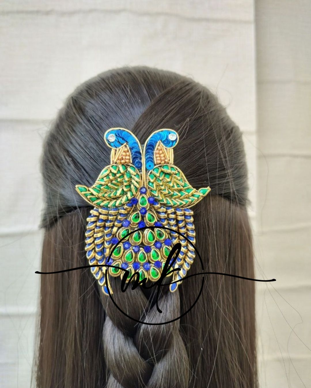 Peacock Blue Green Hair Brooch - V0.3