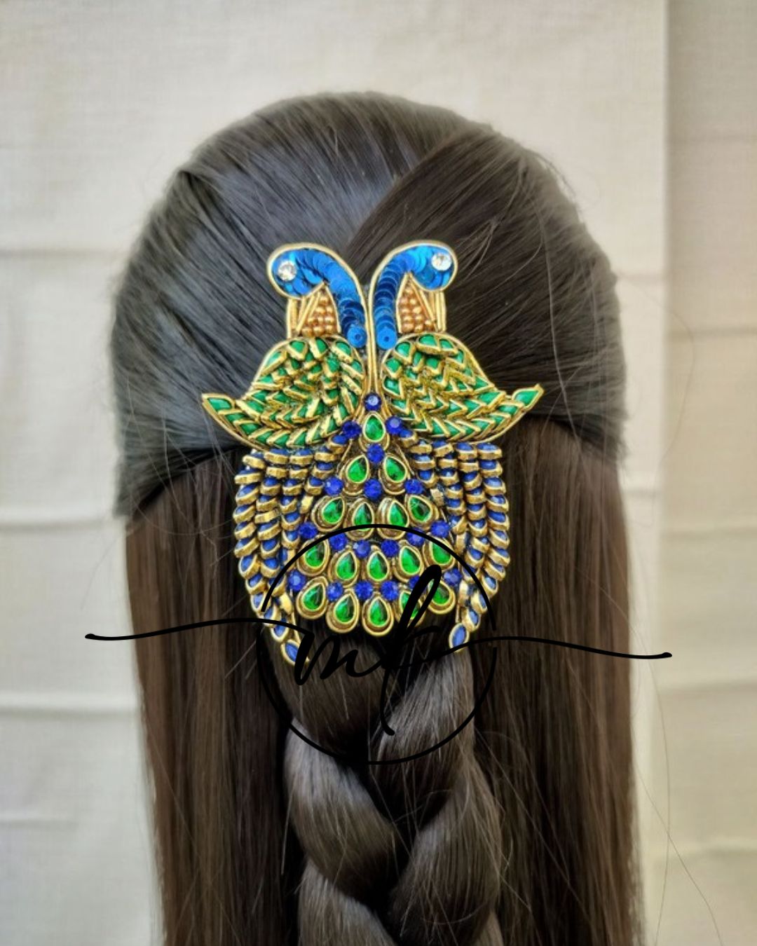 Peacock Blue Green Hair Brooch - V0.3