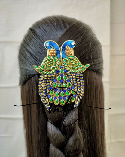 Peacock Blue Green Hair Brooch - V0.3