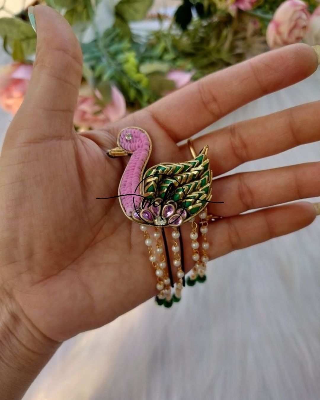 Pink SWAN Hair Brooch