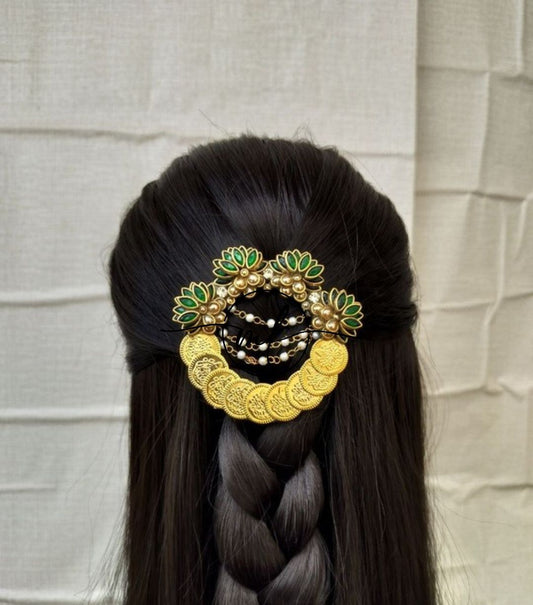 RHIYA Green Lotus Hair Brooch