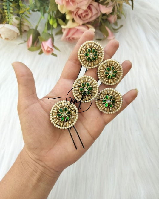 Green Gold SPIRE Braid Hair Brooch  - set of 5