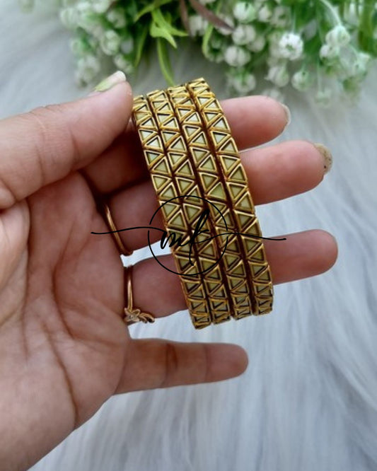 Thin Kundan bangle Set  - light green