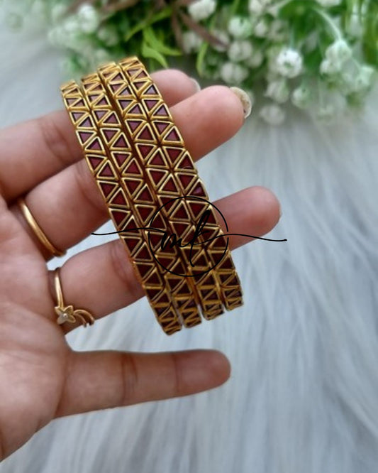 Thin Kundan bangle Set  - Marron