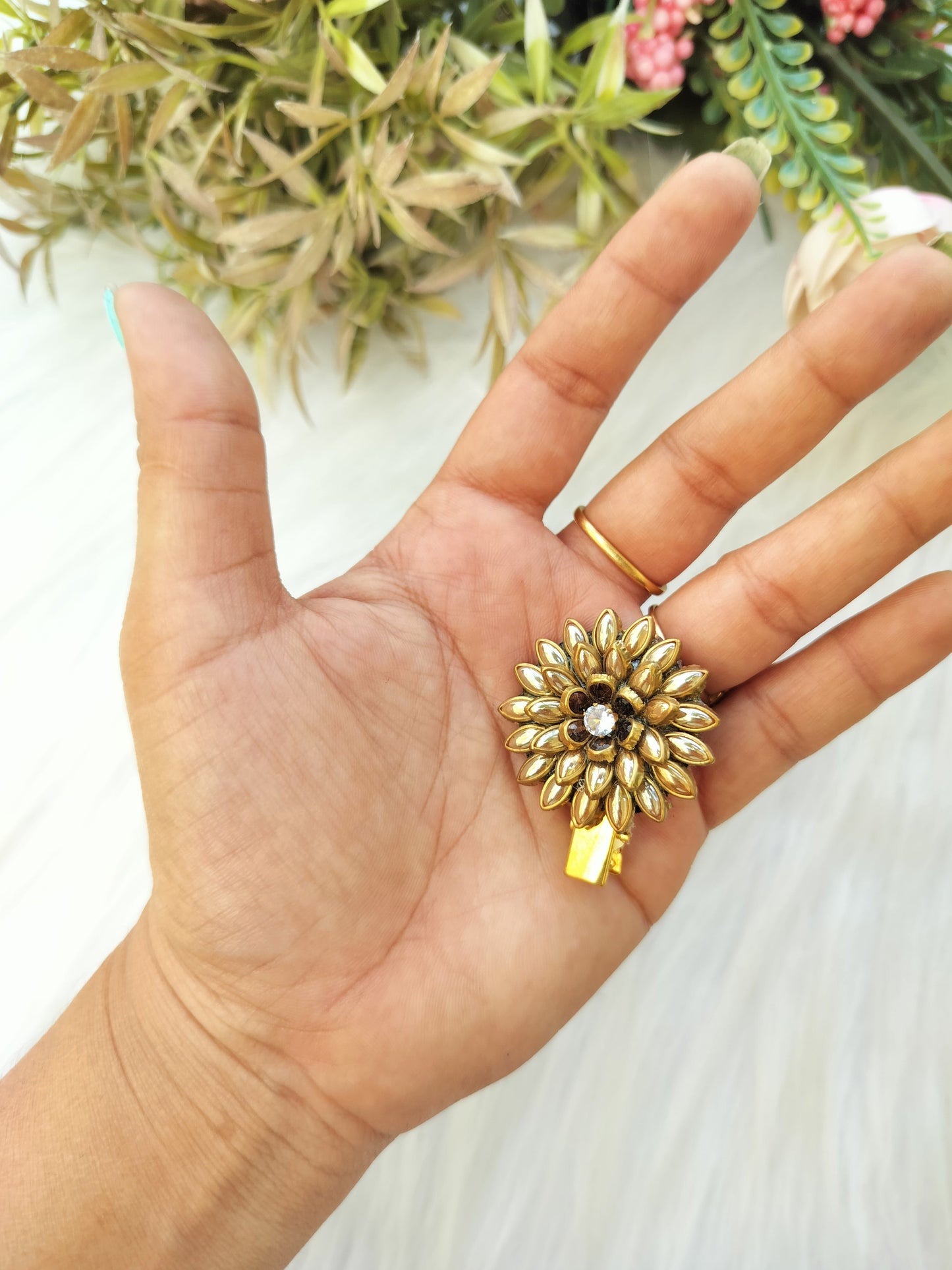 Kundan Alligator Pin - pair