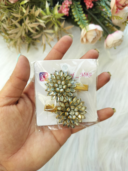 Kundan Alligator Pin - pair
