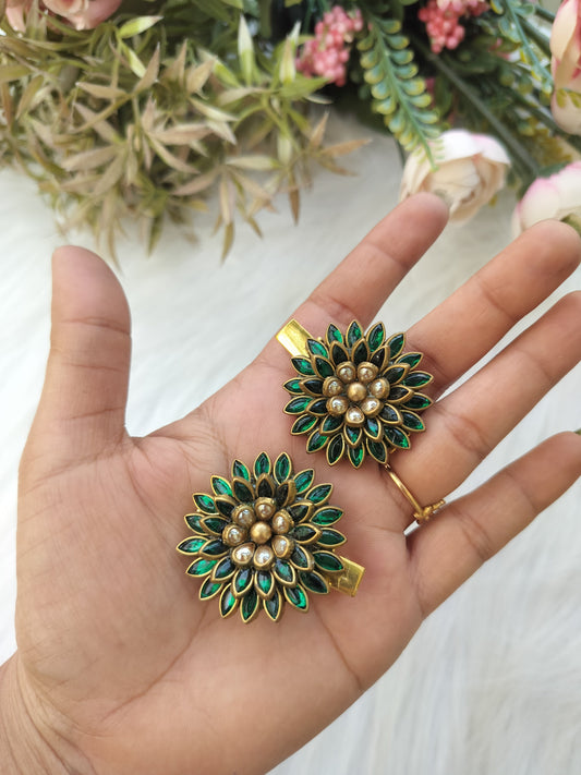 Kundan Alligator Pin - pair