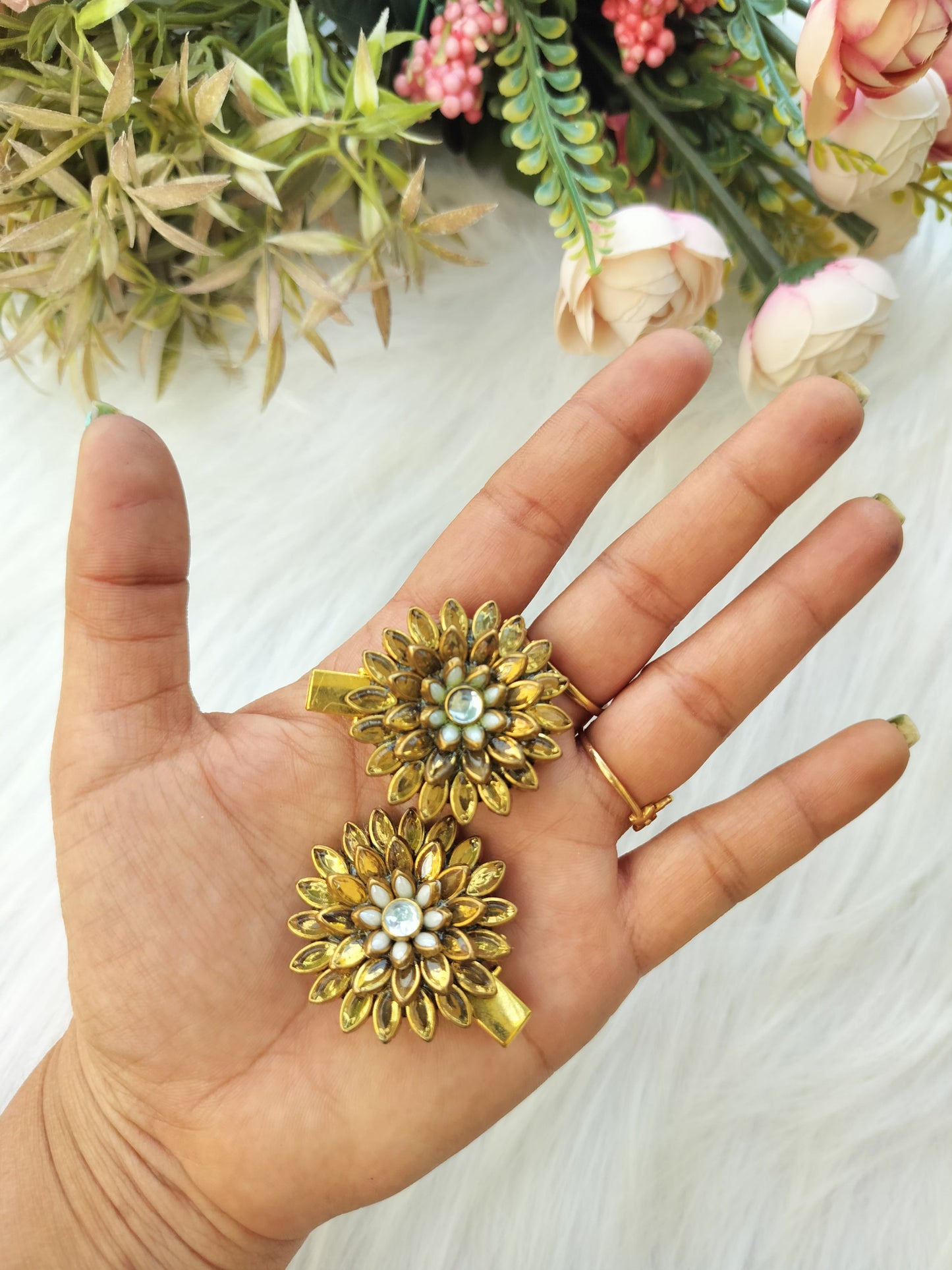 Kundan Alligator Pin - pair