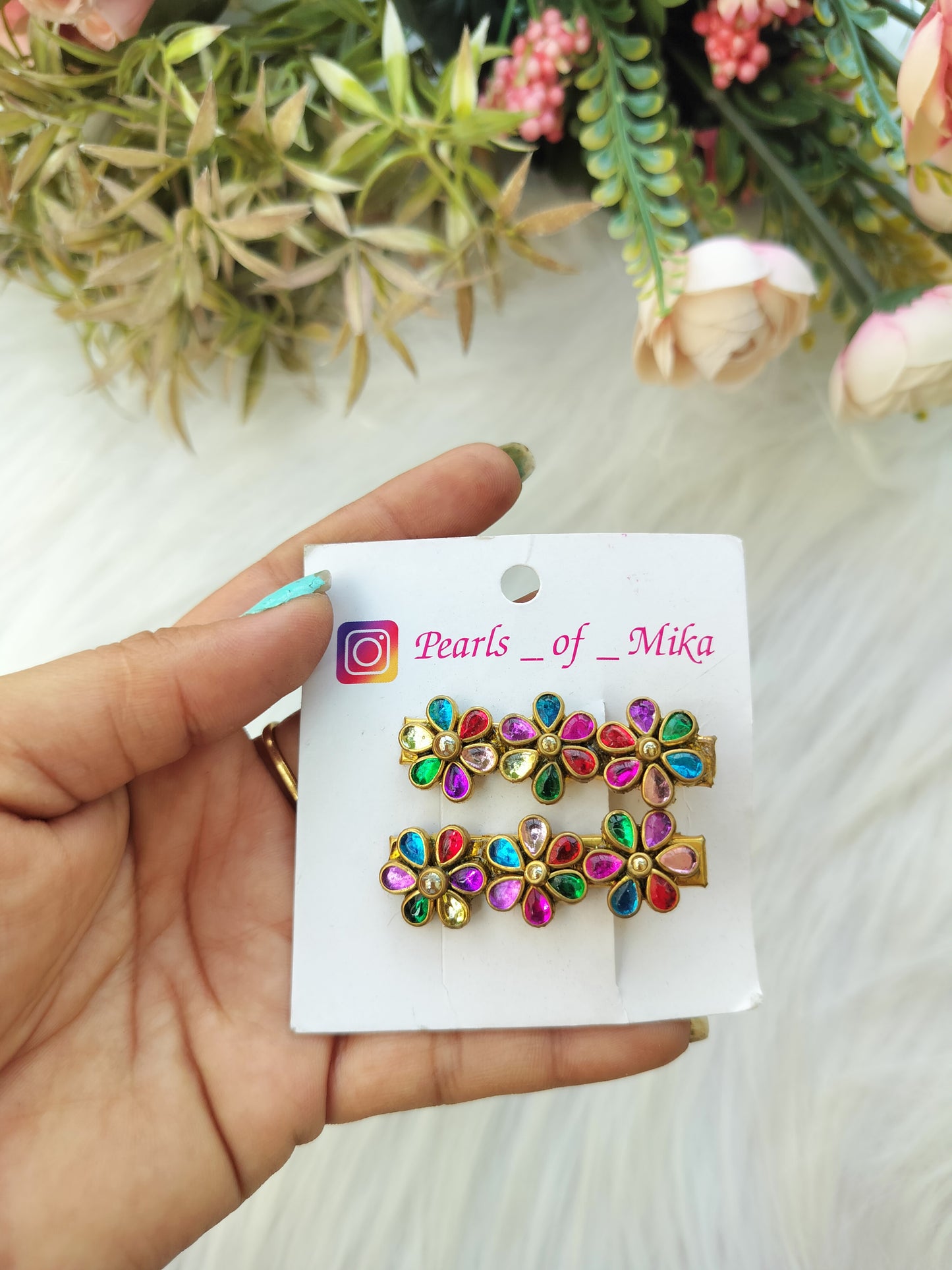 Kundan Alligator pin - pair
