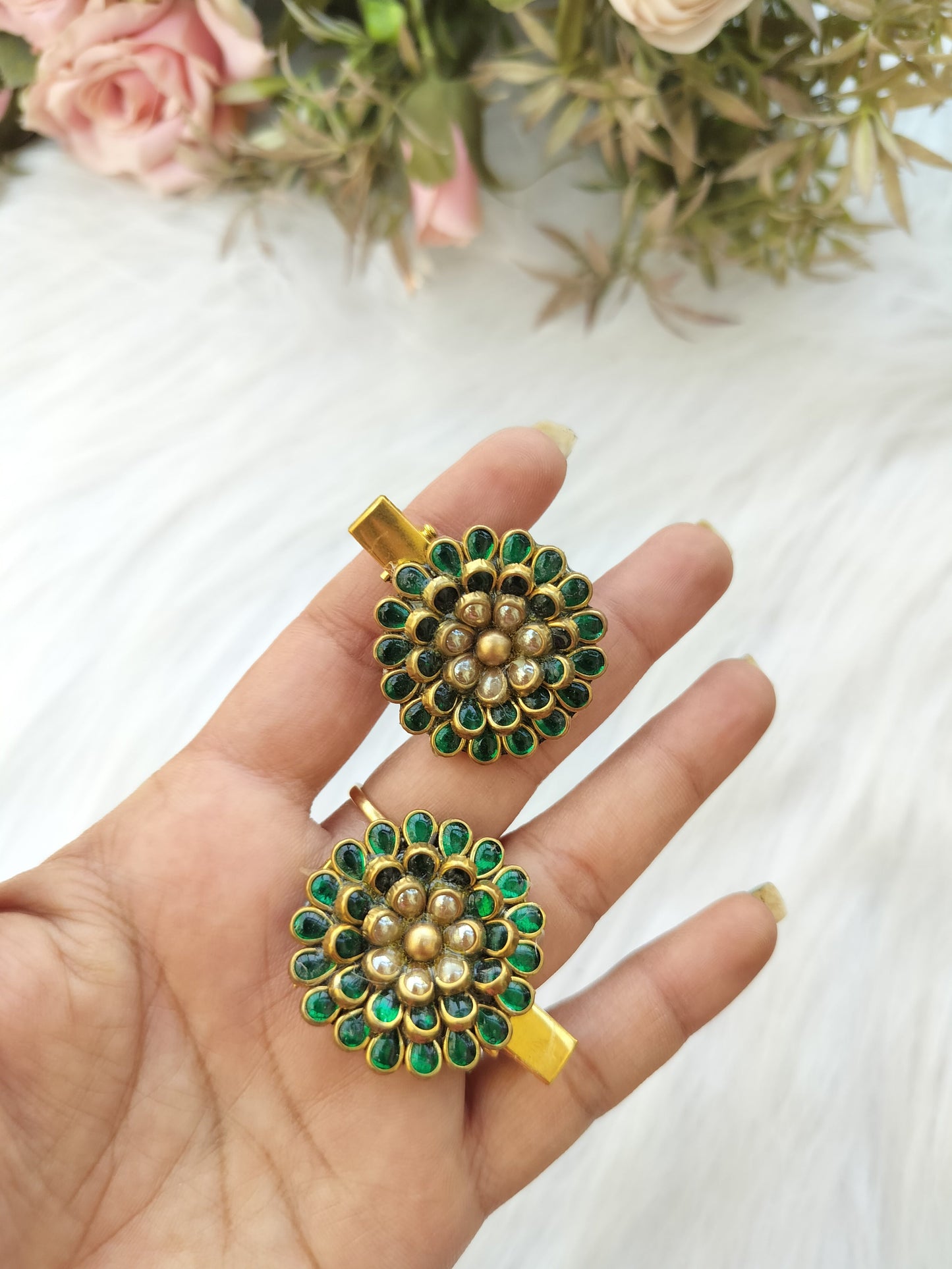 Kundan Alligator Pin - pair