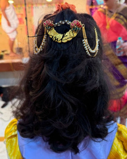 CORA Matt Red Lotus Hair Brooch with Pearl sidechain