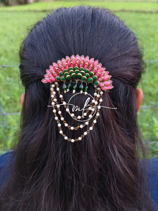 Light Pink Dark Green Sunflower Hair Brooch