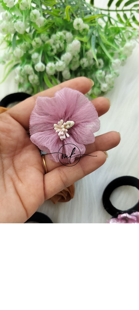 Purple Organza Flower Hair ties