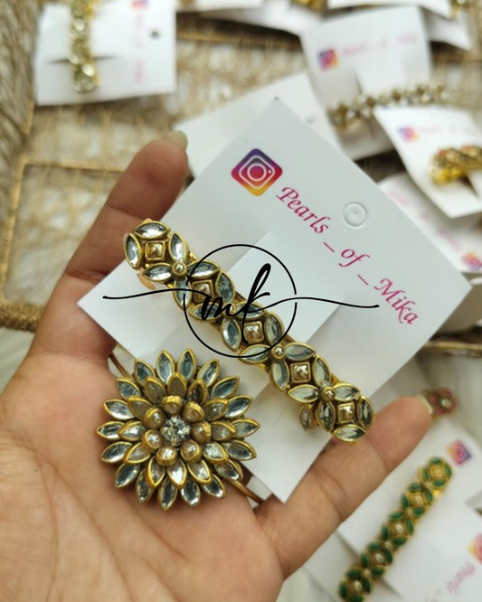 Kundan Hair Brooch/Hair ties/Centre clip- Combo