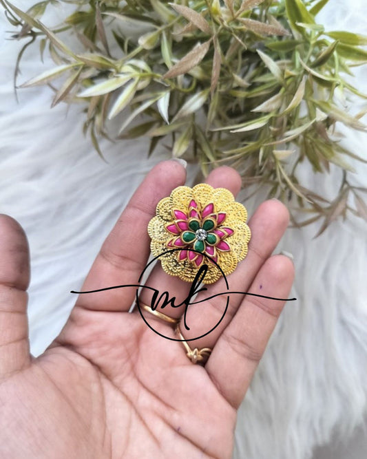 Coin PINK GREEN Kundan Hair Brooch Return gift Combo