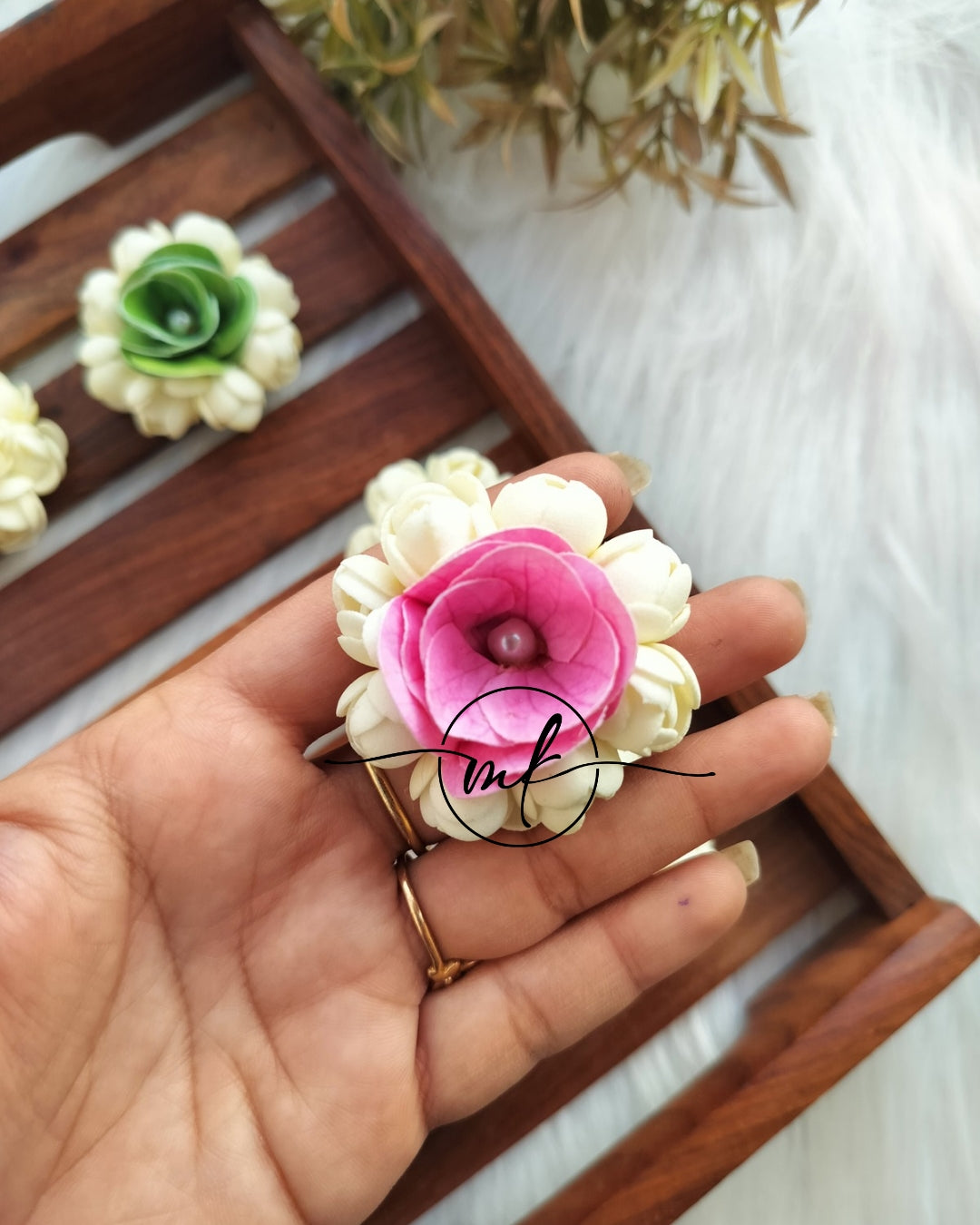 Jas - Pink Rose jasmin Hair Brooch/ Hair ties