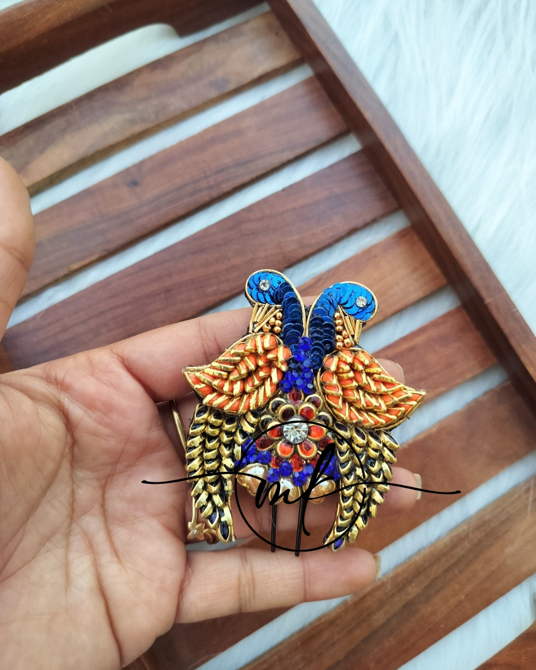 Peacock blue + Orange Parrot Hair Accessories