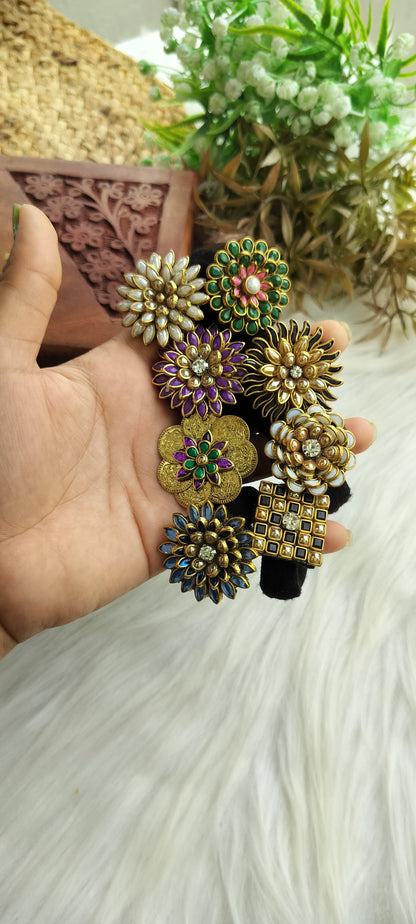Colourful Flower kundan Hair Ties