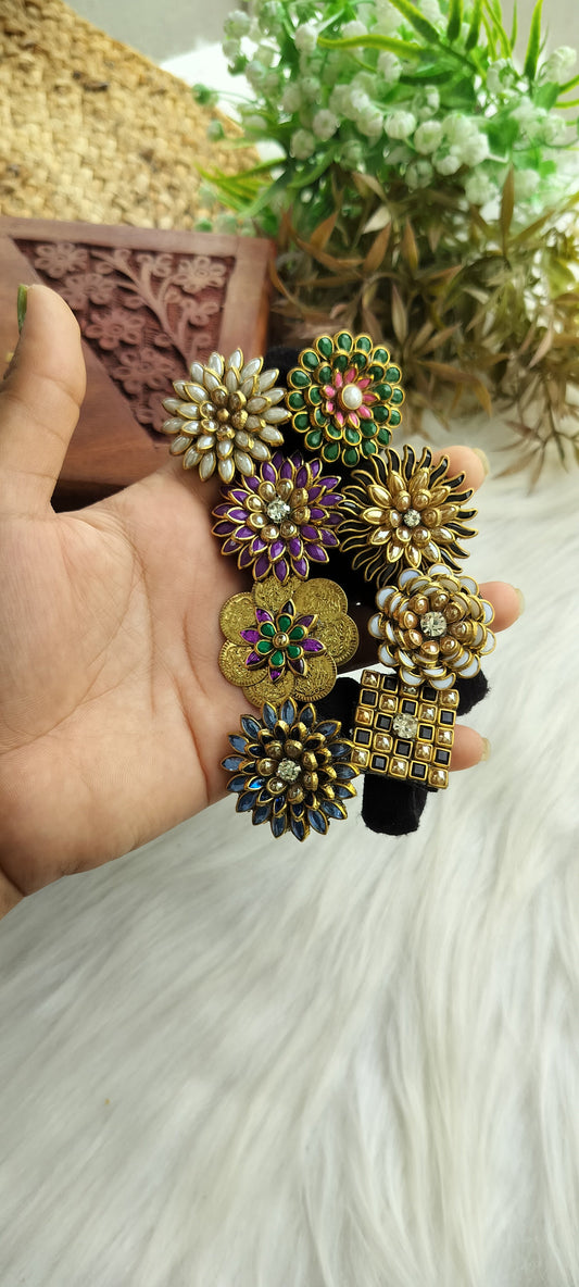 Colourful Flower kundan Hair Brooch