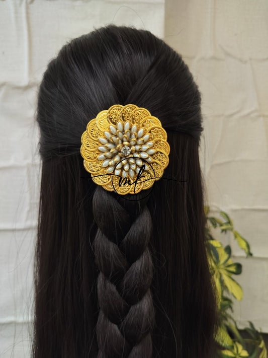 White coin Big Ring  Hair Brooch
