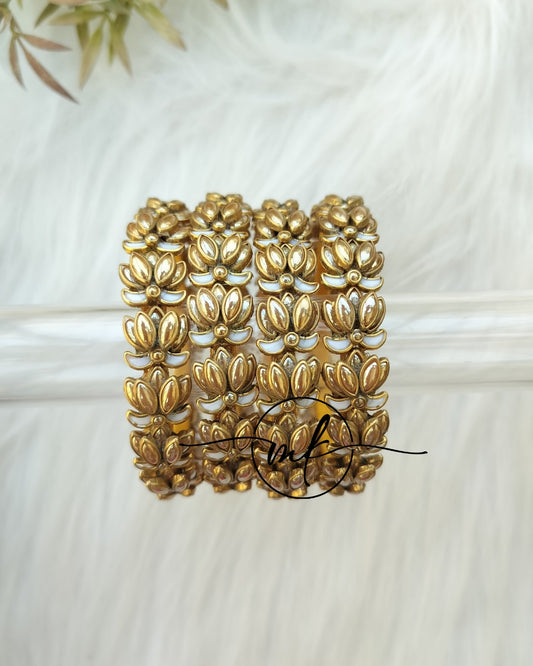 Golden Lotus kundan Bangle set