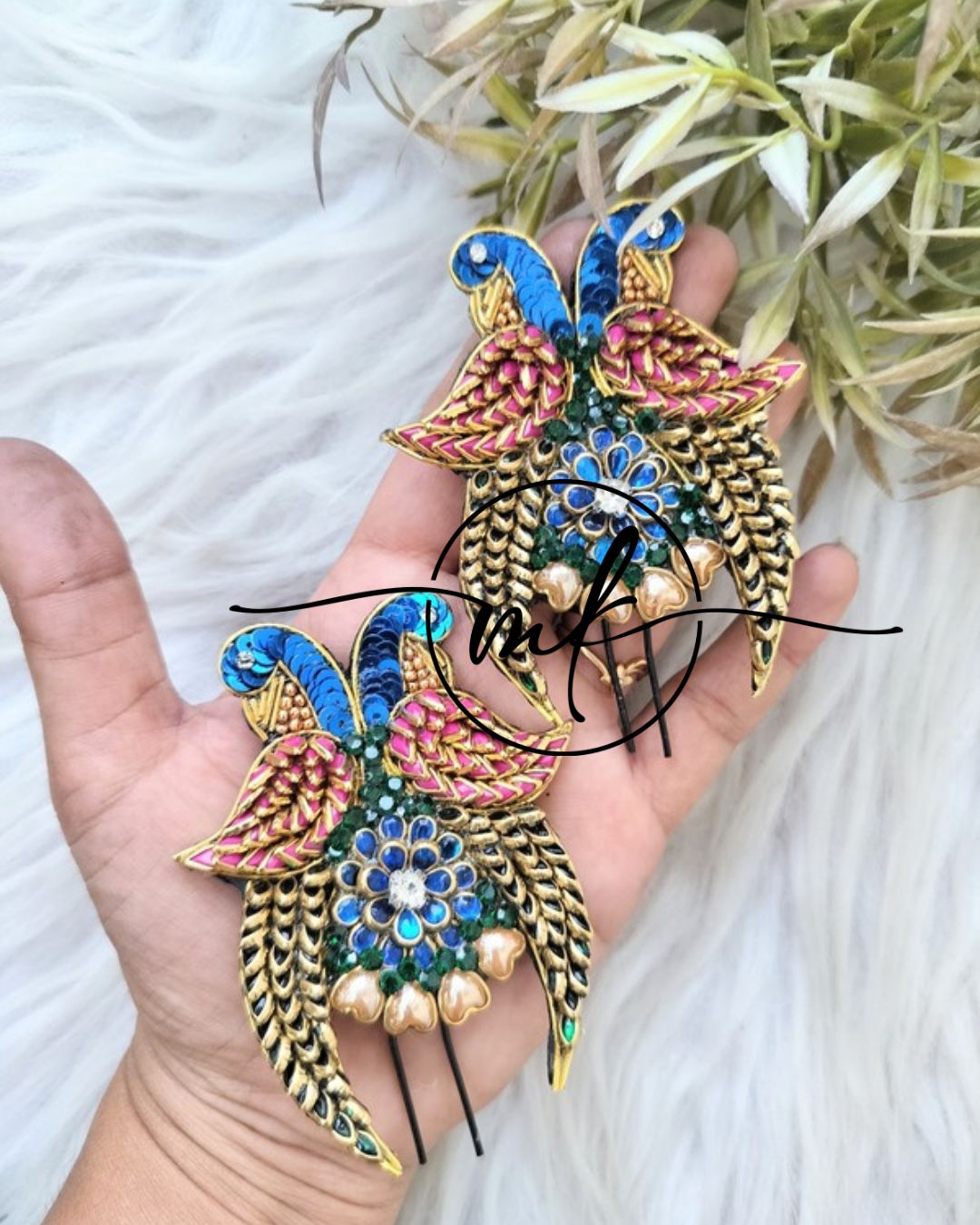Peacock blue + pink + Green Parrot Hair Accessories